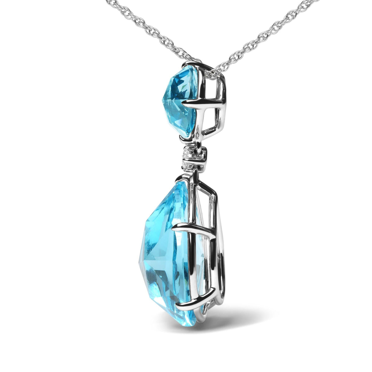 18K White Gold London Blue Topaz & Diamond Pendant Necklace